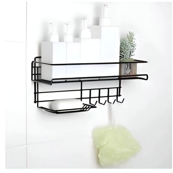 Bathroom Storage Shelf with Hooks and Soap Dish