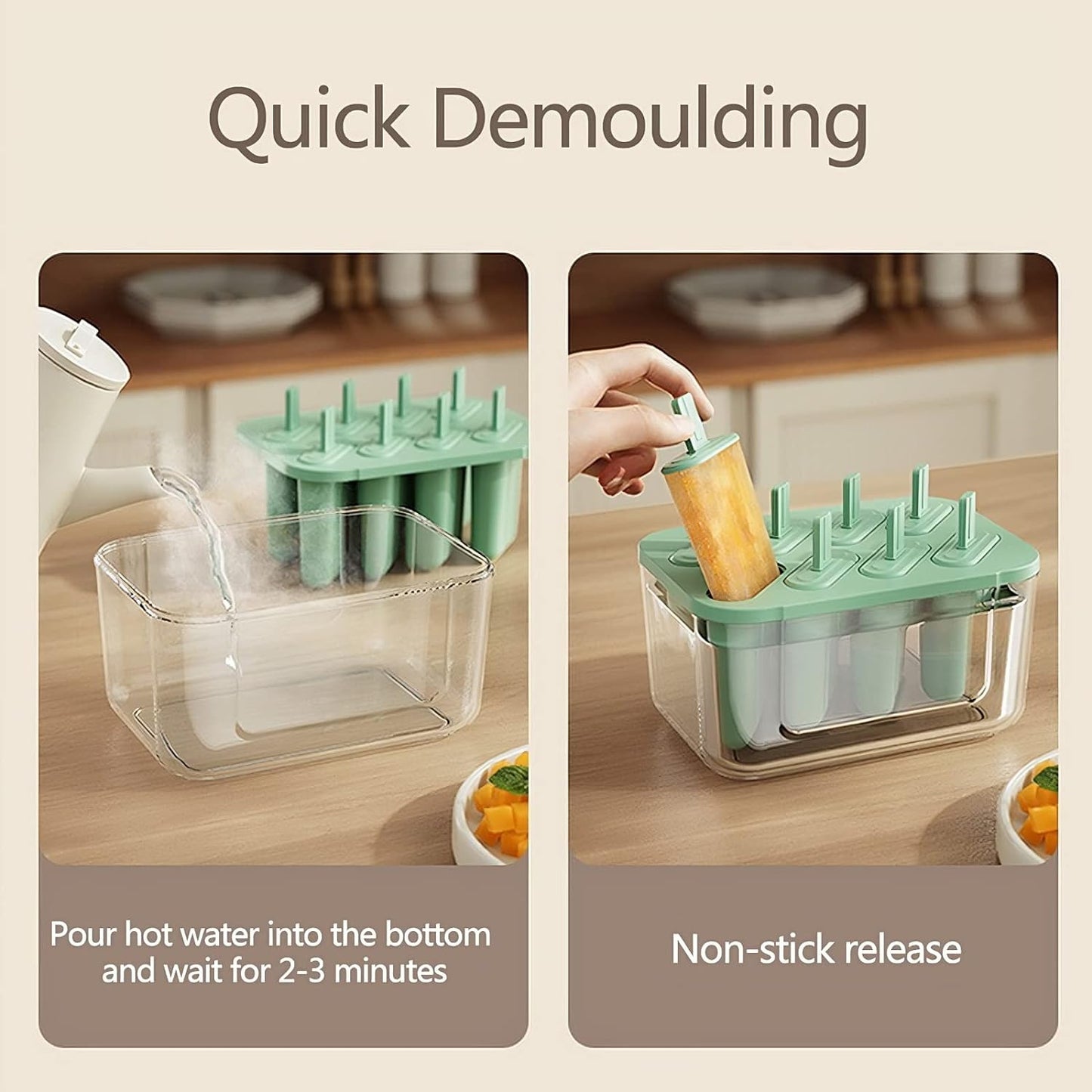 Leak-Proof Silicone Ice Cream Popsicle Mold Includes 8 Sticks 