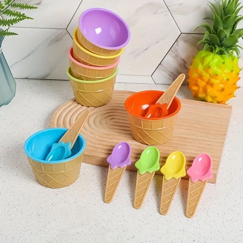 Set of 3 Reusable Cream Cups with Spoons for DIY Desserts and Tablewar