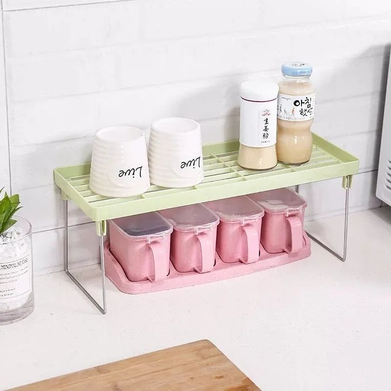 Kitchen Foldable Storage Rack - Plastic Shelf Organizer