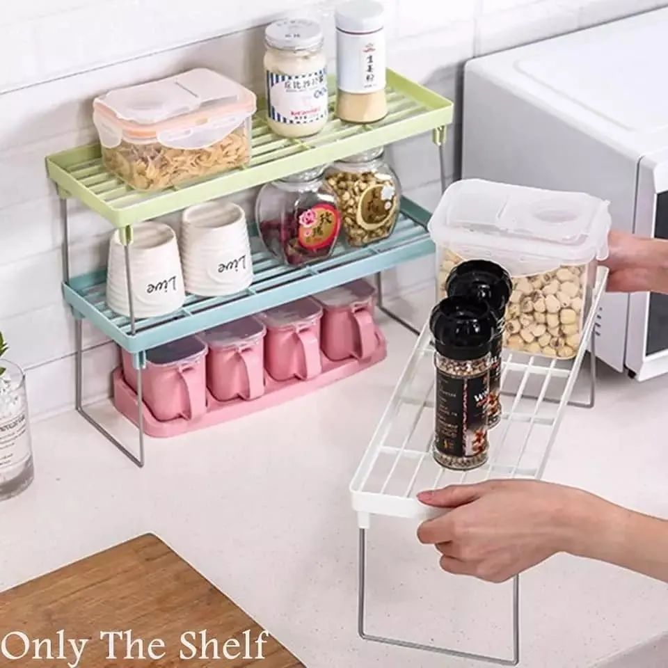 Kitchen Foldable Storage Rack - Plastic Shelf Organizer