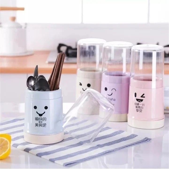 Smiley Cutlery Holder With Lid