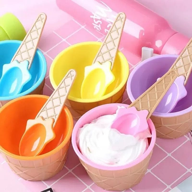 Set of 3 Reusable Cream Cups with Spoons for DIY Desserts and Tablewar