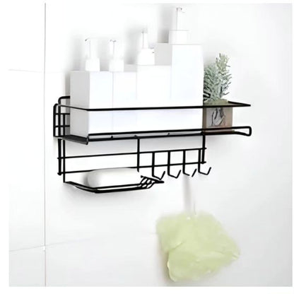 Bathroom Storage Shelf with Hooks and Soap Dish