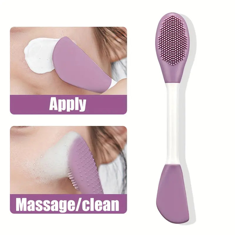 Double Head Silicone Facial Brush and DIY Clay Mask Applicator for Exfoliating Skin Care