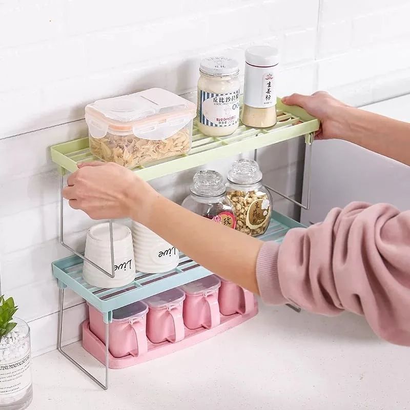 Kitchen Foldable Storage Rack - Plastic Shelf Organizer