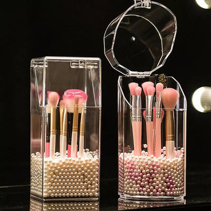 Transparent brush holder with pearls