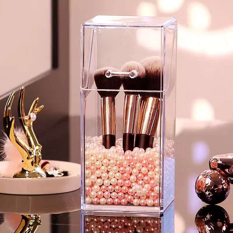 Transparent brush holder with pearls
