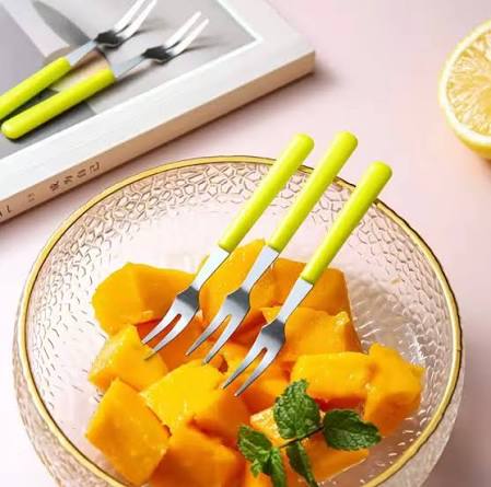 Stainless Steel Fruit Forks with Vibrant Green Handles - Dessert & Appetizer Picks