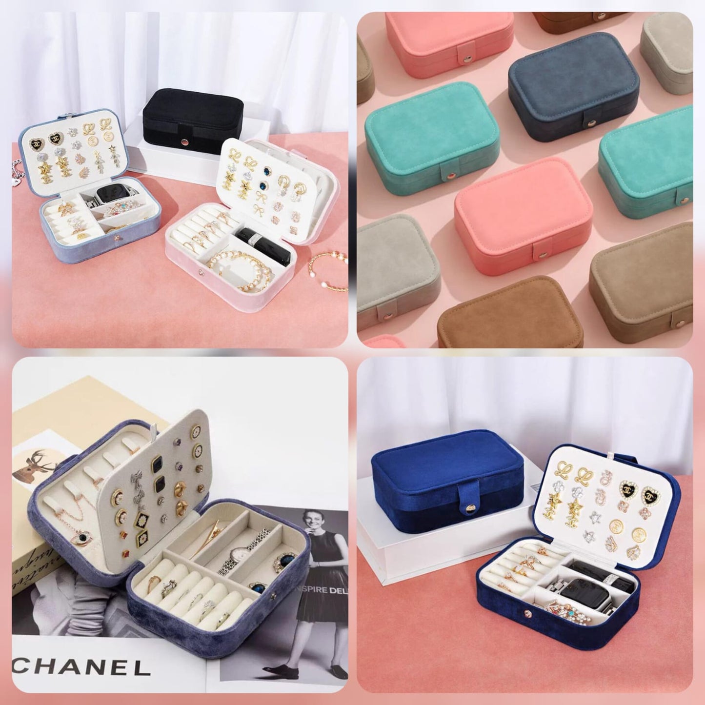 Portable Velvet Jewelry Storage Box - Travel Organizer Case with Snap Lock