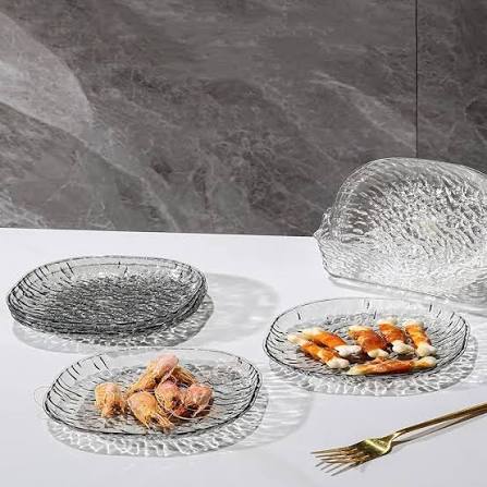 Set of 8 Premium Hammered Acrylic Plates - Shatterproof Glass-Look Serveware