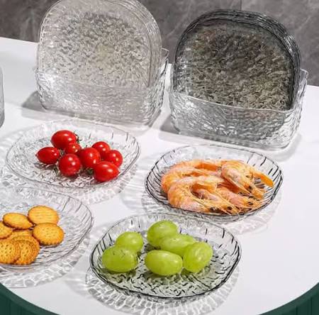 Set of 8 Premium Hammered Acrylic Plates - Shatterproof Glass-Look Serveware