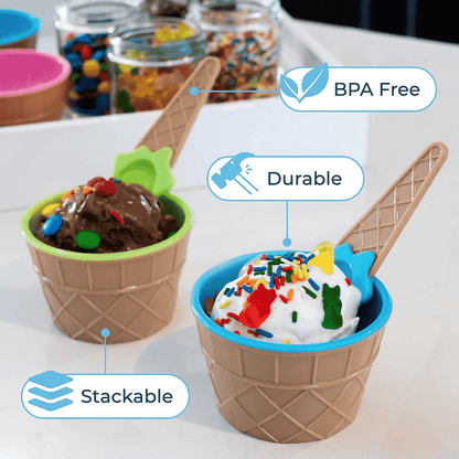 Set of 3 Reusable Cream Cups with Spoons for DIY Desserts and Tablewar