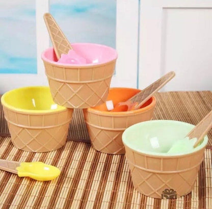Set of 3 Reusable Cream Cups with Spoons for DIY Desserts and Tablewar