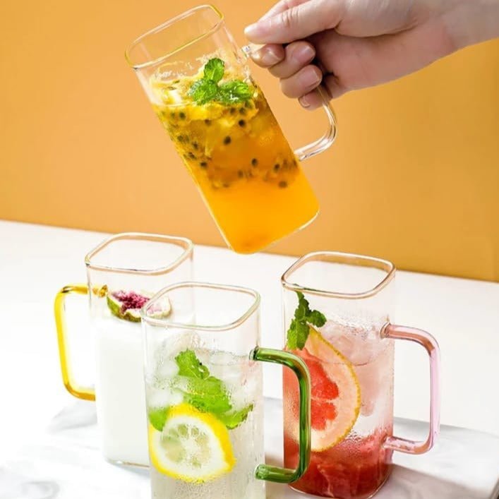 Square Glass Cup With Bamboo Lid and Straw