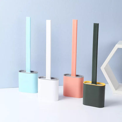 Silicone Toilet Brush With Holder Set, Flexible Toilet Cleaning Brush