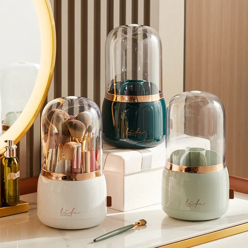 Premium 360° Rotating Makeup Brush Holder With Acrylic Lid