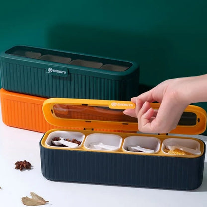 Plastic 4 Portions Seasoning Box With Jars & Spoons