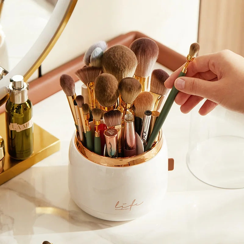 Premium 360° Rotating Makeup Brush Holder With Acrylic Lid