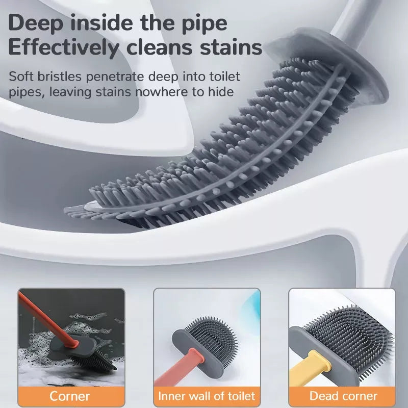 Silicone Toilet Brush With Holder Set, Flexible Toilet Cleaning Brush