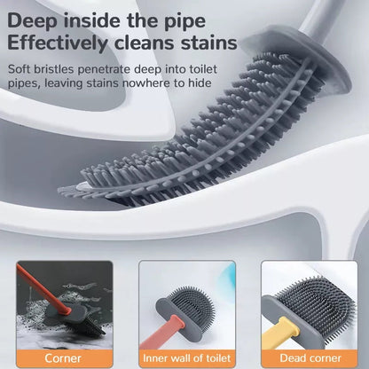Silicone Toilet Brush With Holder Set, Flexible Toilet Cleaning Brush