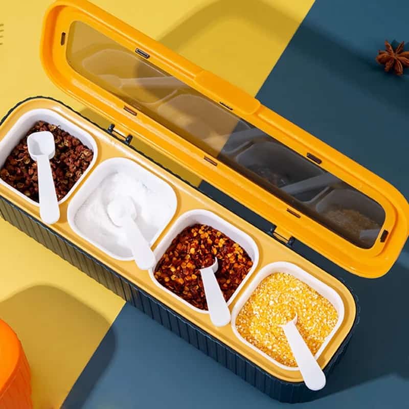 Plastic 4 Portions Seasoning Box With Jars & Spoons