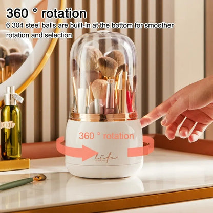 Premium 360° Rotating Makeup Brush Holder With Acrylic Lid