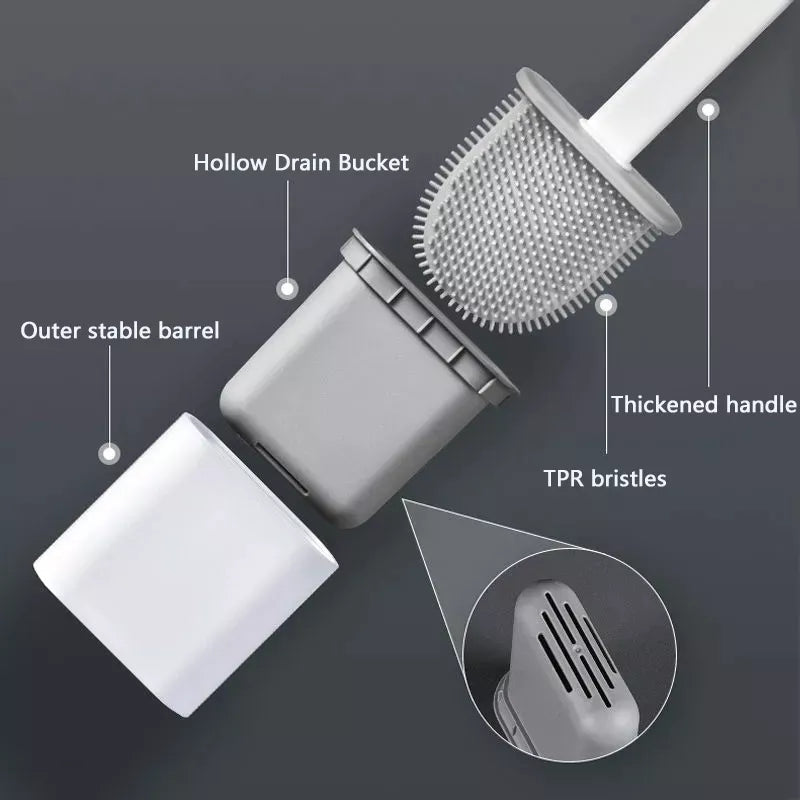 Silicone Toilet Brush With Holder Set, Flexible Toilet Cleaning Brush