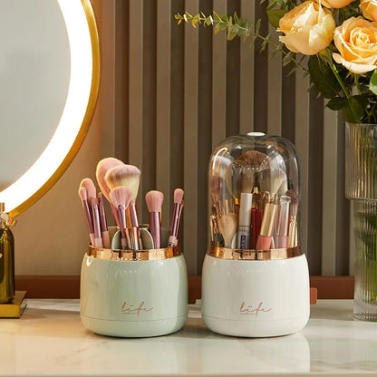 Premium 360° Rotating Makeup Brush Holder With Acrylic Lid