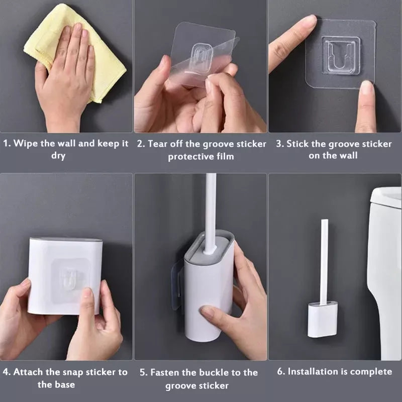 Silicone Toilet Brush With Holder Set, Flexible Toilet Cleaning Brush